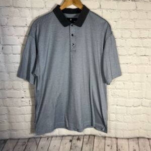 Tiger Woods Nike Mens Blue Gray Striped Golf Polo shirt Size Large L Short Sleev